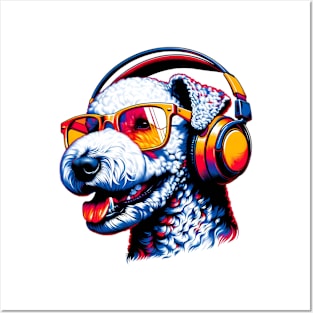 Bedlington Terrier Smiling DJ: Energetic Musical Portrait Posters and Art